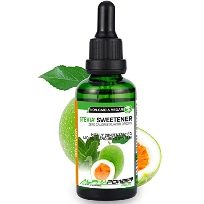 Imagen de ALPHA POWER FOOD®: Stevia líquida natural Gotas de maracuyá, Edulcorante natural, sustituto del azúcar con sabor sin &amp; calorías