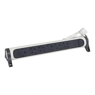 Imagen de Legrand 694526, Regleta de enchufes con protección contra sobrecarga reiniciable, Interruptor, Enchufe múltiple 6 Tomas Corriente, Cable 1,5 MTS, Color Blanco/Gris Oscuro