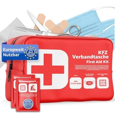 Imagen de Bolsa de primeros auxilios para coche estándar 2025 con toallitas respiratorias Botiquín DIN13164:2022 auxili