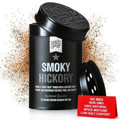 Imagen de Smoky Hickory BBQ Rub, Spice Mix, Sazonador Especias Barbacoa Condimento Seco para Carne, verduras, Brisket, Ahumados, Cordero, Bistec, Fajitas, pollo, pescado y patatas 175g
