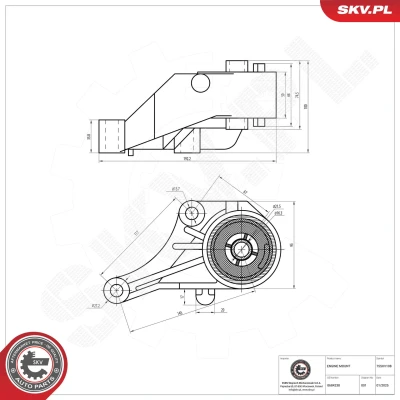 Imagen de ESEN SKV 75SKV108 Soporte de motor centro Rodamiento Caucho metal Aluminio, 192mm 100mm OPEL: Combo C Tour, Corsa Hatchback