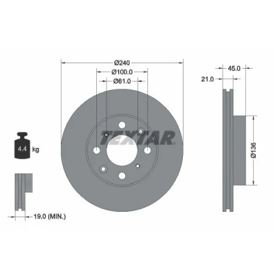 Imagen de TEXTAR 92077800 Disco de freno 240 21 04/08 100 ventilación interna sin perno sujeción rueda, buje rueda HONDA: CIVIC 6 Hatchback