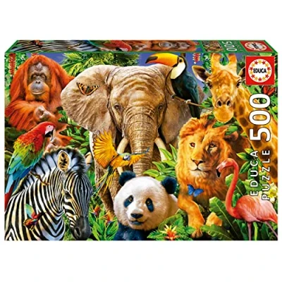 Imagen de Educa Puzzle de 500 Piezas para Adultos Collage Animales Salvajes. Incluye Pegamento Fix Puzzle. A Partir 11 años (19550)