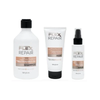 Imagen de Pack 3 Champú 400 Mascarilla 200 Serum 100 Plex Repair con argán y jojoba. Deliplus (Paquete Unidades)
