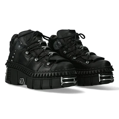 Imagen de New Rock Botas Unisex Suela Picos con Cordones Color Negro Piel/Unisex Black Boots Leather Shoelaces M.WALL106 S24 (numeric_40)