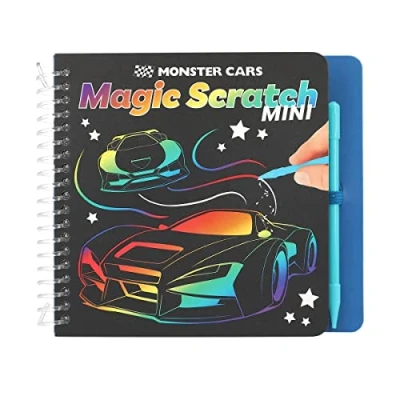 Imagen de Depesche 12116 Monster Cars Mini Libro Mágico de rascar con motivos coches geniales para rascar, cuadernillo degradado colores y lápiz