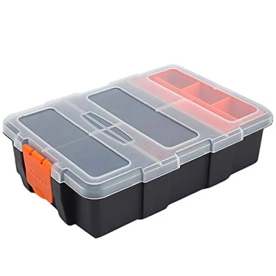 Imagen de caja de almacenamiento herramientas plástico, organizador portátil impermeable con compartimento separador ajustable y extraíble para herramientas, tornillos, clavos, remaches, pernos