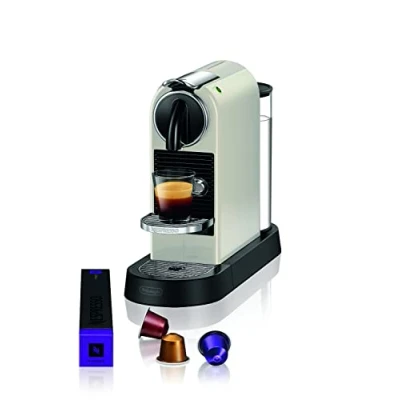 Imagen de Nespresso Máquina de cápsulas café DeLonghi EN167.W Citiz, bomba alta presión y control calor ideal sin Aeroccino (espumador leche), función ahorro energía, 1260 W, 37,4 x 11,9 25,5 cm, blanco crema
