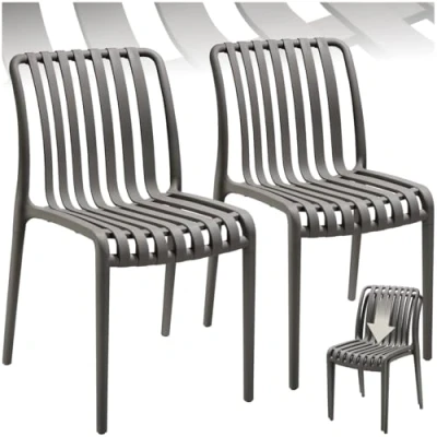 Imagen de TecTake® Sillas Terraza Exterior Apilables, Plástico Resistente, Antideslizante, Fácil de Montar, Muebles Resistentes, Jardin Set 2 Sin Reposabrazos Antracita