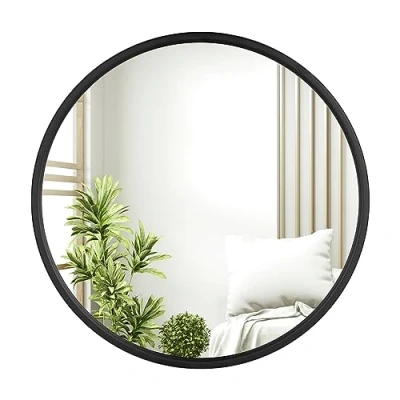 Imagen de WOLTU Espejo Redondo de Pared con Borde Negro, Diámetro 40 cm, Decorativo, Moderno Baño, Adecuado para Dormitorio, Tocador y Pasillo