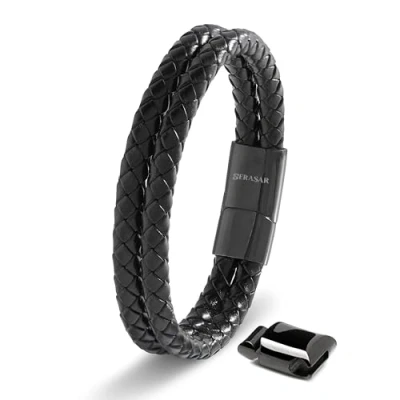 Imagen de SERASAR 20cm Negro Pulsera de Cuero Hombre Chico Pulseras Hombres Brazalete Brazaletes Pulso Muñequera Muñequeras Bisuteria Bisutería Joyeria Nudos Cuerda Cuerdas Bracelet Men Jewellery Unisex Ancha