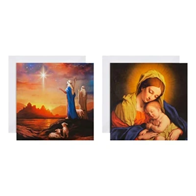 Imagen de Hallmark Tarjetas de Navidad benéficas, diseños religiosos tradicionales, paquete 16, belén, 2