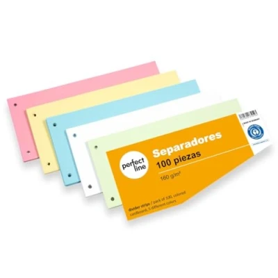 Imagen de perfect line 100 separadores para archivador A4, de cartón reciclado, fabricación en Alemania, 5 colores, perforado, Forma trapezoidal, trapezoide