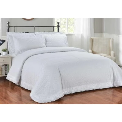Imagen de Rapport Home Richmond Juego de Funda edredón Bordada con Ribete Encaje Bordado Blanco para Cama Doble
