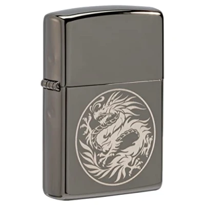 Imagen de ZIPPO Dragon Design Laser Engraved/Fancy Fill, Black Ice® Mechero a Prueba de Viento, Recargable, en una Caja Regalo