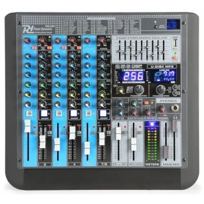 Imagen de Power Dynamics PDM S804 Mixer Mezclador de audio profesional 8 canales, phantom +48V, Dj Receptor con Bluetooth, DSP/MP3, música USB, ecualizador general 9 bandas