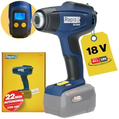 Imagen de Rapid Decapador Aire Caliente RX1000 Pistola de con Regulador Temperatura, 550C, P4A 18V, Monitor LCD, Calentamiento Rápido, Doble Configuración, Batería NO Incluidos (5001513)