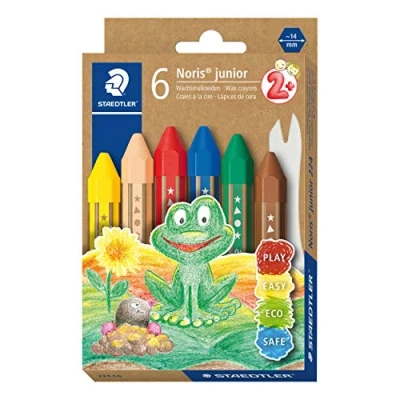 Imagen de STAEDTLER Noris Junior 224 C6 Crayones de cera gruesos para niños, 6 colores surtidos en caja cartón.
