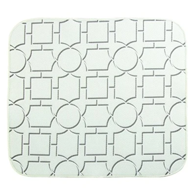 Imagen de iDesign iDry Tapete de cocina, alfombrilla escurreplatos y fina fabricada en poliéster para un secado platos óptimo,verde menta/blanco