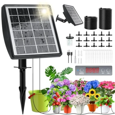 Imagen de Riego Automatico Solar Macetas Exterior Interior 2025, Sistema de por Goteo con Programador y 15m Manguera, Kit Automático para Plantas Vacaciones Jardín Terraza Balcón