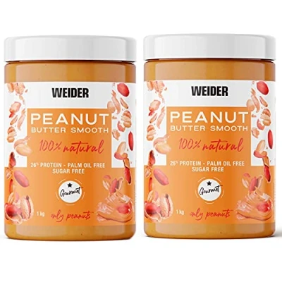 Imagen de Weider Peanut Butter Duo Pack 2 x 1000 gr. 100% cacahuete triturado, natural, vegano, Blanco