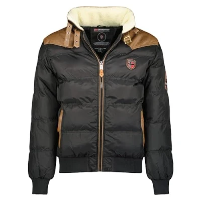 Imagen de Geographical Norway ABRAMOVITCH MEN Chaqueta Hombres Impermeable Grueso Abrigo Capucha Al Aire Libre Piel Chaquetas Invierno Acolchada Parka Ideal Hombre Negro S