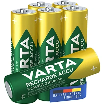 Imagen de VARTA Recharge Accu Power, recargable Pilas de NiMH AA Mignon (paquete 6 unidades, 2100 mAh) Recargables sin efecto memoria Listo para usar