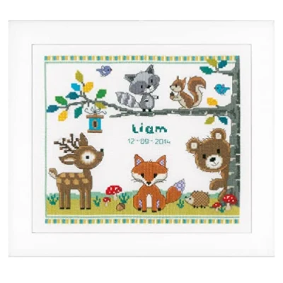 Imagen de VERVACO Juego de Patrones Animales del Bosque I Aida Kit Punto Cruz para Contar, Cotton, Colores Variados, ca. 28 x 24 cm / 11,2&quot; 9,6&quot;