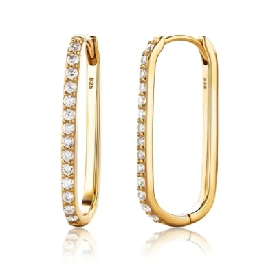 Imagen de Miore pendientes de mujer plata ley chapada en oro amarillo 18KT, aro ovalado 925 y fila circonitas.Hipoalergénico.