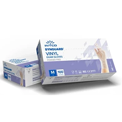 Imagen de 100 guantes de vinilo sin polvo, látex, hipoalergénicos, certificados CE transparentes según EN455 y EN374 para ensayos médicos desechables (Tamaño M)