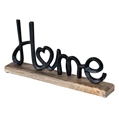 Imagen de levandeo Expositor con texto en inglés &quot;Home H17 cm metal negro madera decorativa de mango, decoración mesa para el hogar