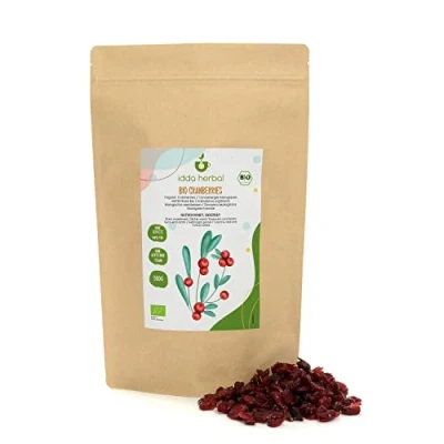 Imagen de Arándanos Secos Orgánicos (500g), Enteros de Cultivo Orgánico, Ligeramente Endulzados con Jugo Frutas, 100% Naturales y Puros, Snack Fruta Listo para Comer, Vegano