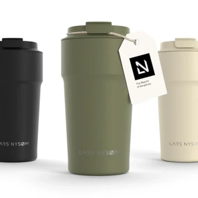 Imagen de LARS NYSØM Taza térmica café para llevar Termo de 0,5 litros con aislante Travel mug acero inoxidable a prueba fugas el y té (Olive Green, 500ml)