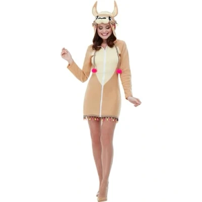 Imagen de Smiffys Disfraz de llama, Marrón, con vestido capucha