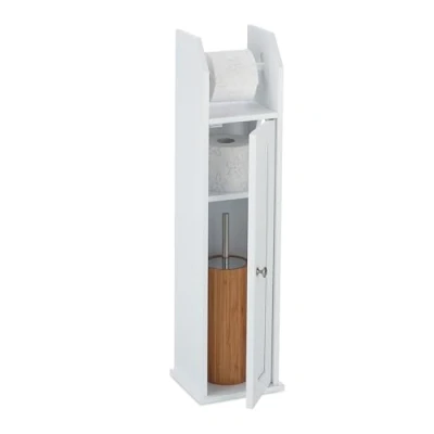 Imagen de Relaxdays Portarrollos Baño de Pie, Soporte Papel Higiénico, Porta Rollos, DM Metal, 1 Ud., 78,5 x 20 18 cm, Blanco