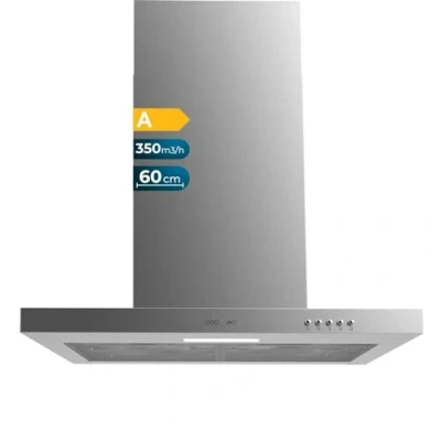 Imagen de Cecotec Campana Extractora 60 cm Tipo T Bolero Flux TM 603500 Inox A. Potencia de Succión 350m3/h, Motor 70W, Control Mecánico, 3 Niveles Potencia, Luz y Filtro Carbono,