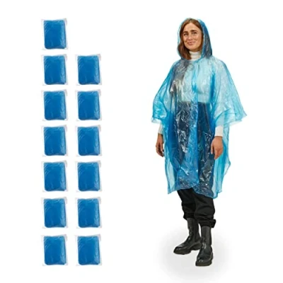 Imagen de Relaxdays Pack de 13 Chubasqueros, Capas Impermeables con Capucha, Ponchos Lluvia Desechables, Unisex, Plástico, Azul, 13er Set