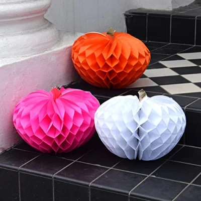 Imagen de Talking Tables Pumpkin Decorations Halloween Party Pink, Orange and White Paper Honeycombs