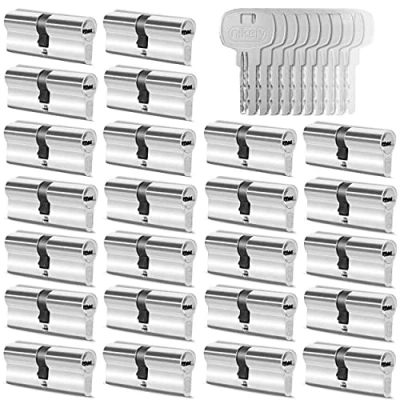 Imagen de GERCAR 24 cilindros de cerradura con cierre uniforme, perfil 45/45, incluye 120 llaves 90 mm, doble para puerta, juego unidades, longitud: A: 45 B: