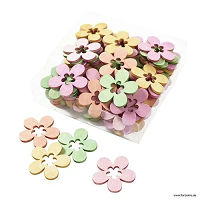 Imagen de decoración veraniega, flores de madera pequeñas y coloridas, 72 unidades (4 cm), mesas, mesa, para esparcir, madera, esparcir