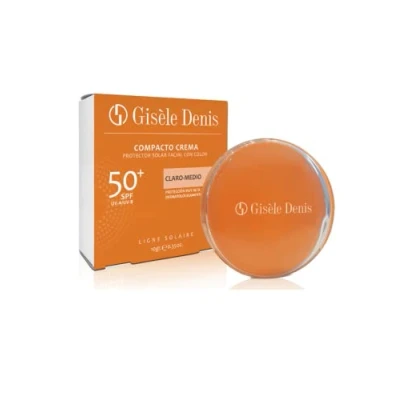 Imagen de GISÈLE DENIS Compacto Crema 10 gr, Maquillaje y Protector Solar Facial, Color Claro Medio FPS50+, con Vitamina E, para Pieles Medias, Cara, Bronceado Natural, Unifica el Tono