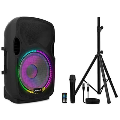 Imagen de Audibax Party 12 Altavoz Activo de 12&quot; Potencia 600W Amplificado Conexión USB/SD Soporte + Cable Micrófono Incluidos con Bluetooth Iluminación LED