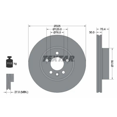 Imagen de TEXTAR 92305905 Disco de freno 325 30 05/06 120 ventilación interna revestido altamente carbonizado sin perno sujeción rueda, buje rueda