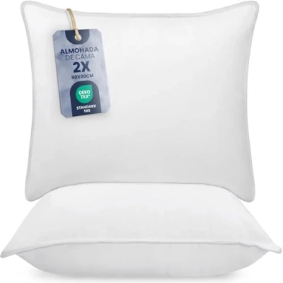Imagen de Utopia Bedding Almohadas (2 Unidades) 80 x cm de Primera Fibra Hueca Virgen Siliconada Suave Fácil Cuidado (Blanco)