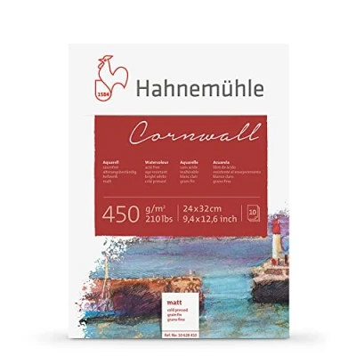 Imagen de Hahnemühle Bloque pegado 4 lados Cornwall 24 x 32 cm 450 g/m² 10 hojas grano fino