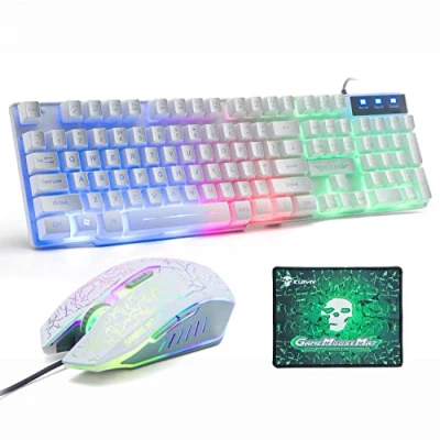 Imagen de Lexon tech Juego de Teclado y Mouse para Juegos, diseño del Reino Unido, combinación retroiluminado LED arcoíris, sensación mecánica, USB Jugadores con 2400 dpi, 6