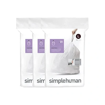 Imagen de simplehuman, 3 x paquete de 20 bolsas basura a medida (60 bolsas), código L, plástico blanco