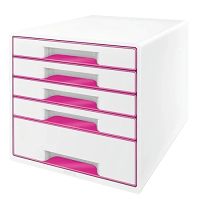 Imagen de LEITZ 52142023 Bucs de cajones WOW Desk Cube NUEVA VERSIÓN 5 (1 grande y 4 pequeños) color fucsia metalizado/blanco