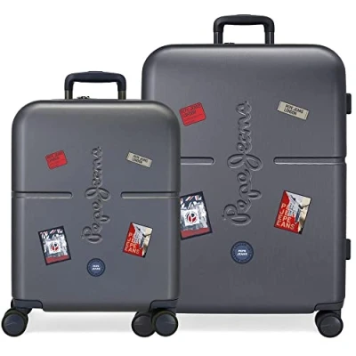 Imagen de Pepe Jeans Kay Juego de maletas Azul 55/70 cms Rígida ABS Cierre TSA integrado 116L 7,54 kgs 4 Ruedas dobles Equipaje Mano