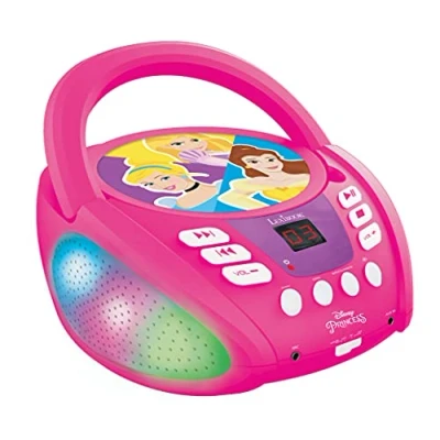Imagen de Lexibook Disney Princesa Lector de CD Bluetooth para niños Portátil, Efectos Multicolores, Entrada micrófono, AUX IN, AC o Funciona con batería, RCD109DP, Color Rosa, M